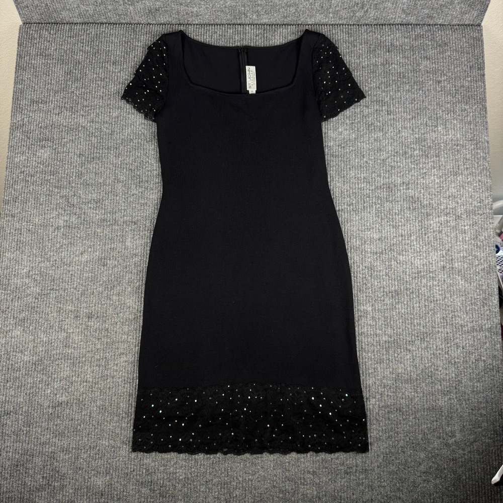 Vtg Y2K St John Evening Dress Womens 12 Lace Sequin Sheath Little Black Dress